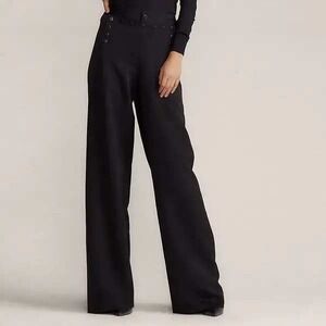 NWT Lauren Ralph Lauren Sailor Nautical Trouser Pant Wide Leg Navy Blue Size 12